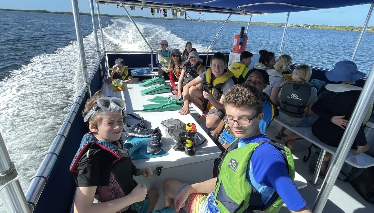 Grade 7 students on a boat in the Florida Keys