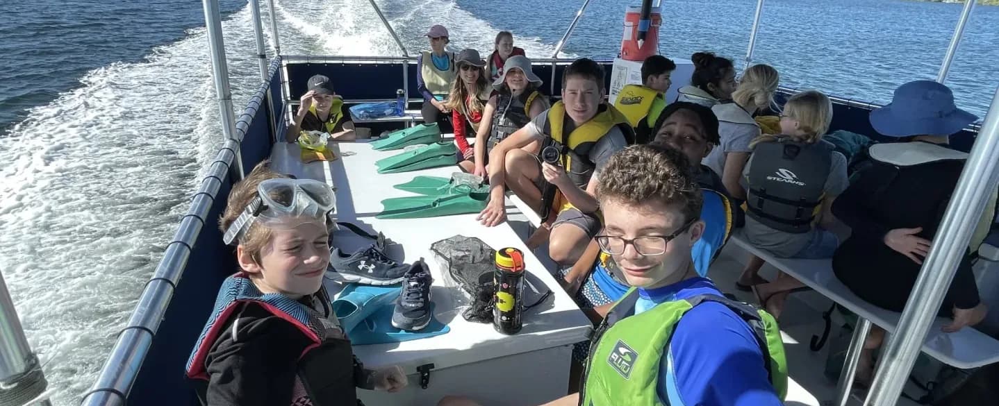 Grade 7 students on a boat in the Florida Keys